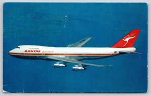 Aviation~Australia Qantas Airways 747B In Flight~Blue Background~1950s Postcard