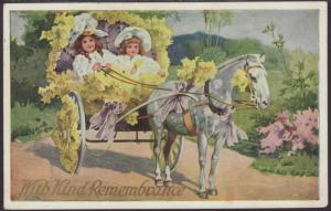 With Kind Remembrance,Girls,Horse Cart Postcard