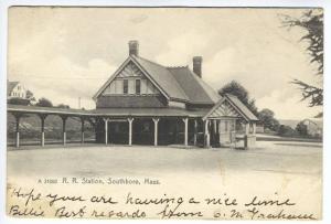 Southboro MA  1907 Railroad Station Train Depot Postcard