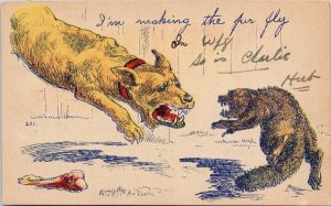 Attacking Dog 'Im Making The Fur Fly' 1903 to LC Lusted Swan Lake MB Postcard G3