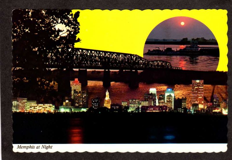 TN Memphis Tennessee Night View Moonlight Skyline Postcard