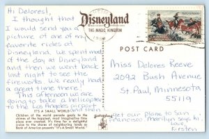 Anaheim California Postcard Small World Parade Gayly Disneyland Exterior c1969