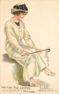 Alice Luella Fidler Postcard American Girl 16. in White Outfit, College Ser. 4