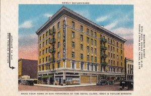 Postcard Make Your Home in San Francisco CA Hotel Clark Eddy Taylor Streets