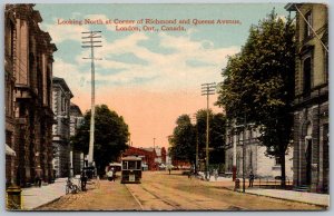 London Ontario Canada c1910 Postcard Richmond & Queens Avenue Streetcar