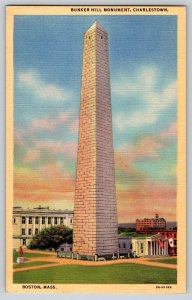 Postcard Linen Bunker Hill Monument Boston Charlestown Mass Unposted