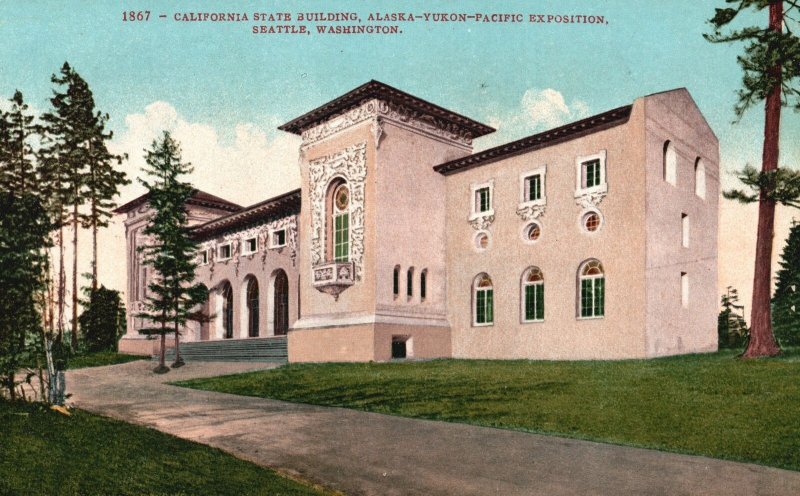 Vintage Postcard California State Building AL-Yukon-Pac. Expo Seattle Washington