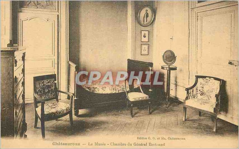 Old Postcard Chateauroux room museum of General Bertrand