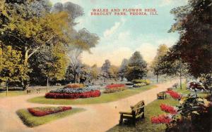 PEORIA, IL Illinois  BRADLEY PARK  Walks & Flower Beds  c1910's Postcard