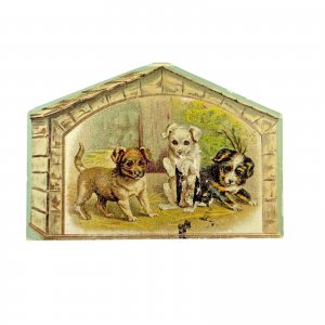 JAS W HIMMELBERGER - Hatter - Antique Die-Cut Victorian Trade Card - Puppies