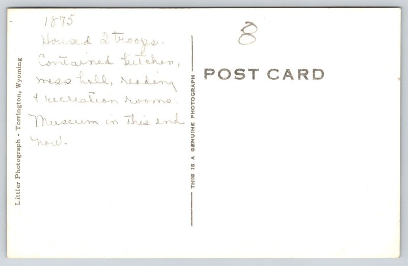 RPPC~Wyoming~Fort Laramie Natl Monument~Cavalry Soldier Barracks~1940s Postcard