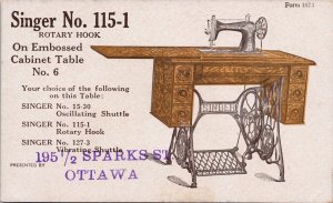 France Boulogne Singer Sewing Machine No 115-1 Sparks St Ottawa Adv Card H35