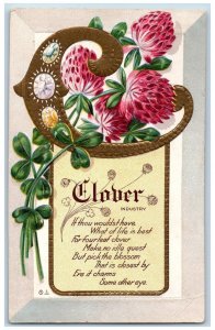 Language Of Flowers Romance Postcard Clover Industry Nash Embossed Antique