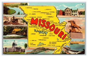 Vintage 1940's Postcard Greetings From Missouri - Giant Map Landscapes Bridges