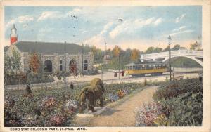 St. Paul Minnesota 1915 Postcard Como Train Station Como Park Streetcar Trolley