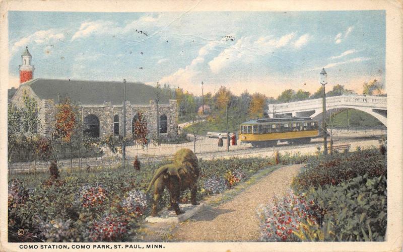 St. Paul Minnesota 1915 Postcard Como Train Station Como Park Streetcar Trolley