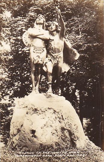 Oregon Portland Coming Of The White Man Statue Washington Park Real Photo