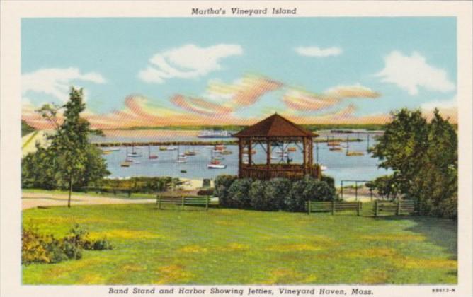 Massachusetts Cape Cod Vineyard Haven Band Stand and Harbor Showing Jetties C...