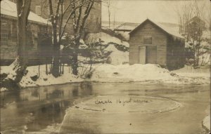 Natural Phenomena Spinning Circle of Ice by Mill Winter Real Photo Postcard