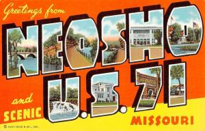 Neosho Missouri US 71 Large Letter Linen Antique Postcard K25828