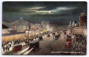 Surf Avenue At Night Coney Island New York Driveway And Promenade View Postcard