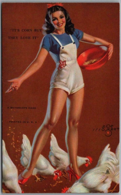 1940s Pin Up Girl Mutoscope Card Its Corn But They Love It Artist Signed Mozert Other 