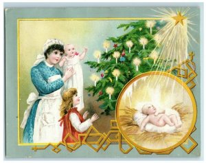 1880s-90s Candles On Christmas Tree Lion Coffee Woolson Spice Co. Baby Jesus *D