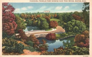 Vintage Postcard Panorama Franklin Park Showing Duck Pond Bridge Boston Mass.