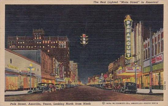 Texas Amarillo Polk Street Looking North From Ninth 1951 Curteich