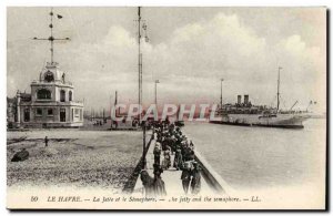 Old Postcard Le Havre La Jetee and Semaphore Boat