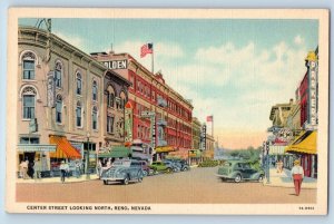 Reno Nevada Postcard Center Street Looking North Exterior c1940 Vintage Antique