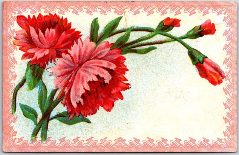 1911 Flowers Large Print Red Petals Greetings and Wishes Card Posted Postcard