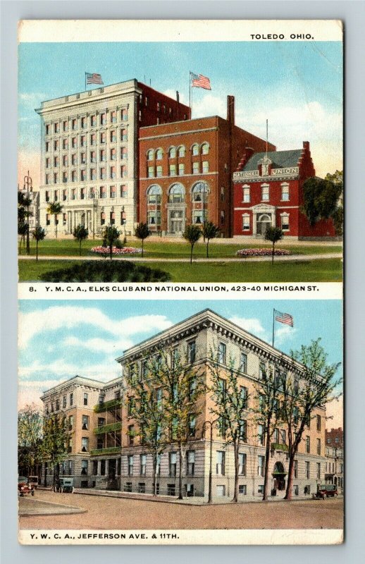 Toledo OH- Ohio, Elks Club and National Union Buildings, Vintage Postcard 