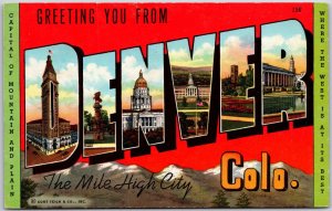 Greeting You From Denver Colorado CO Large Letter Mile High City Postcard