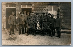 GERMAN WWI MILITARY GROUP w/ DOG ANTIQUE REAL PHOTO POSTCARD RPPC