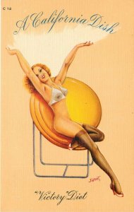 Vintage Linen Semi-Nude PinUp Postcard C12 California Dish Victory Diet Jusmet