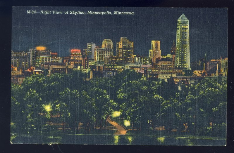 Minneapolis, Minnesota/MN Postcard, Night View Of Skyline, 1949!