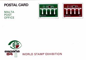 Malta Post Office 1984 PostCard, España 1984 World Stamp Exhibition Madrid.