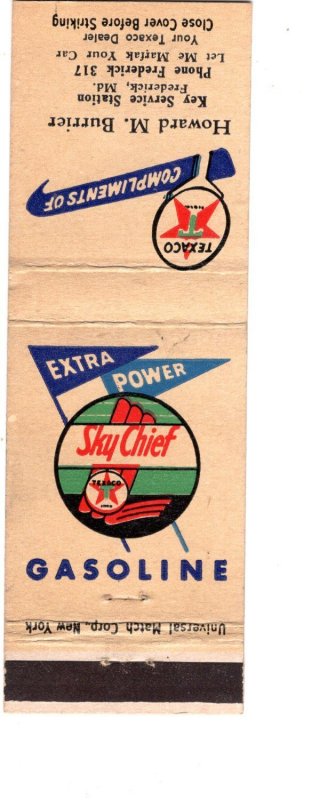 Sky Chief Gasoline Texaco, Howard M Burrier, Frederick Maryland, Matchbook Cover