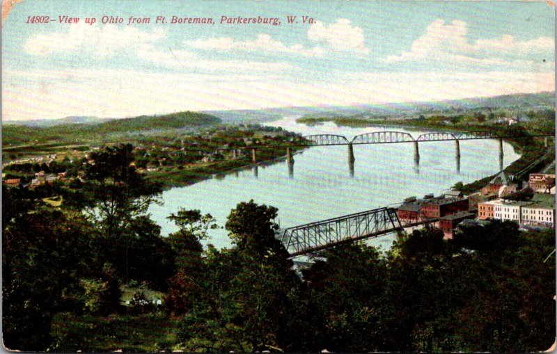 Postcard View up Ohio River from Fort Boreman in Parkersburg, West Virginia