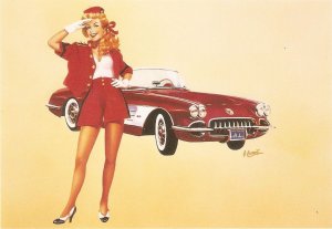 A. Laurent. Pin-Up Girl with American car  Modern French New York Card Ser. PC