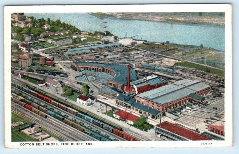 PINE BLUFF, Arkansas AR ~ Aerial View COTTON BELT RAILROAD SHOPS 1934 Postcard