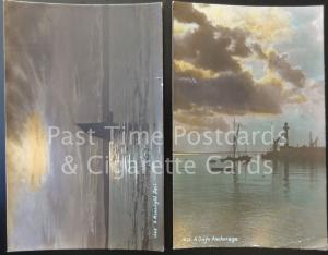 c1912 RPPC 2 x Sailing Postcards: 'A Safe Anchorage' & 'A Moonlight Sail'