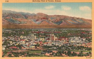 VINTAGE POSTCARD BIRD'S EYE VIEW OF TUSCON ARIZONA 1940's SANTA CATOLINAS