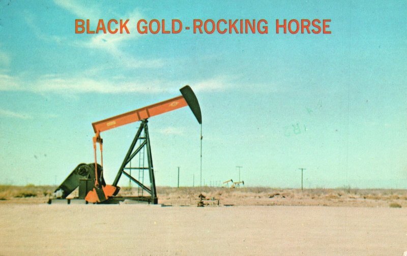 Vintage Postcard Black Gold Rocking Horse Oil Pump Permian Basin Texas & Mexico