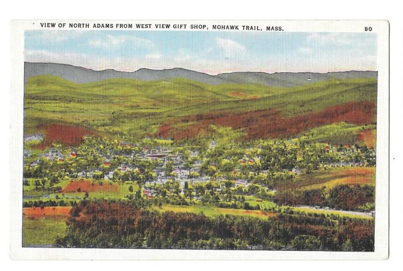 MA Mohawk Trail View of North Adams Vntg Linen Postcard