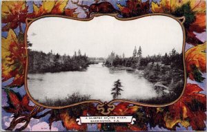 Barrington NS Glimpse of River Nova Scotia Patriotic Maple Leaf Postcard H47