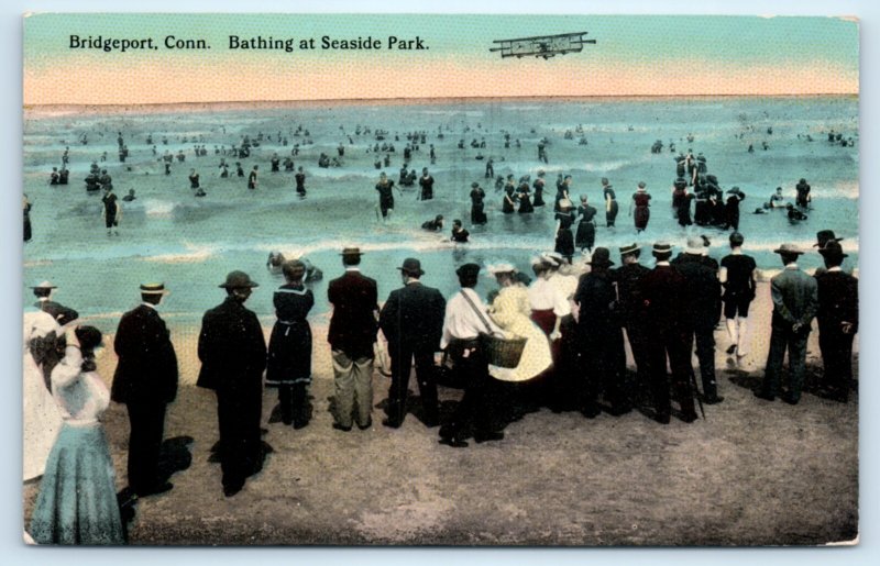 Bridgeport CT Amusement Park Airplane Seaside Postcard
