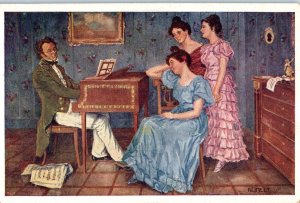 Painting of Schubert Playing Clavier A/S Reinelt Art Postcard