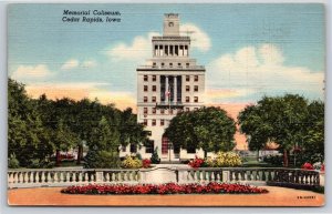 Cedar Rapids Iowa~Front of Memorial Coliseum~Vintage Linen Postcard